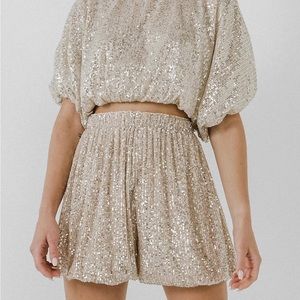 Endless Rose Sequin Blouson Shorts in Ivory